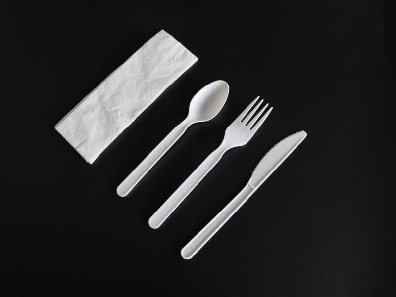Biodegradable 7 Inch CPLA Cutlery Set Spoon, Fork, Knife, Napkin Per Carton of 250 - Image 2