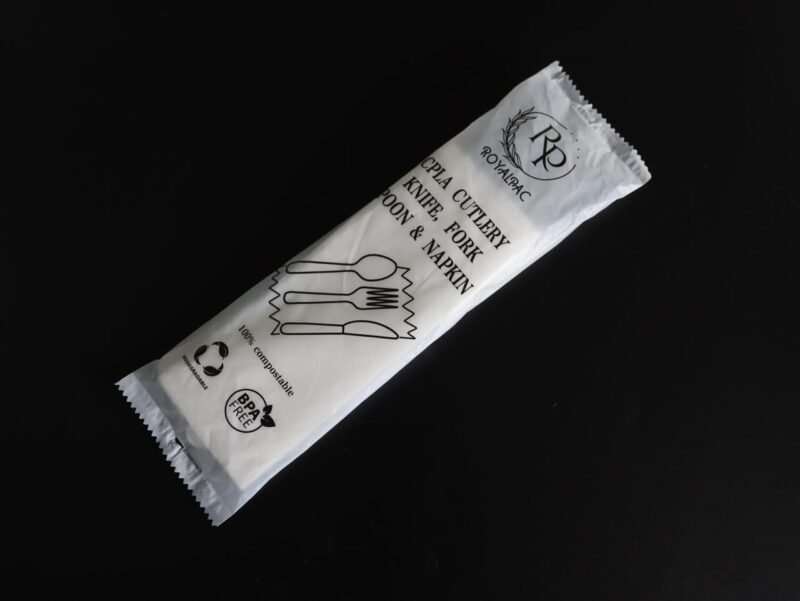 Biodegradable 7 Inch CPLA Cutlery Set Spoon, Fork, Knife, Napkin Per Carton of 250 - Image 3